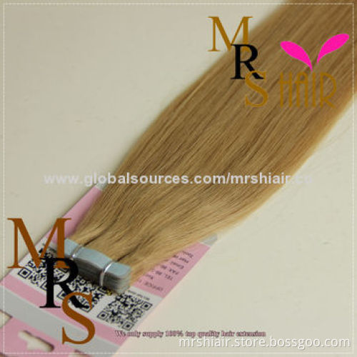 20-inch Light Brown 14# Peruvian Silk Straight Tape in Hair Extensions